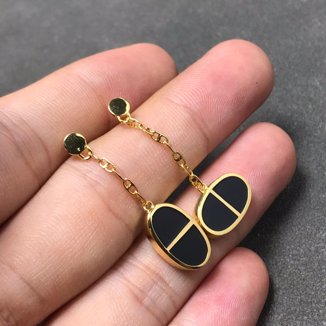 [Clara Jewels]CHAINE VERSO BLACK CERAMIC SILVER EARRINGS
