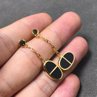 [Clara Jewels]CHAINE VERSO BLACK CERAMIC SILVER EARRINGS