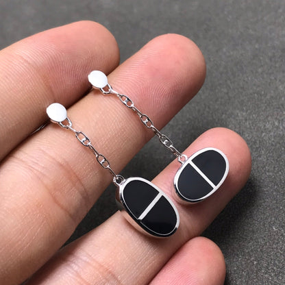 [Clara Jewels]CHAINE VERSO BLACK CERAMIC SILVER EARRINGS