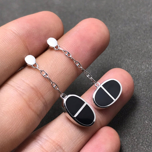 [Clara Jewels]CHAINE VERSO BLACK CERAMIC SILVER EARRINGS