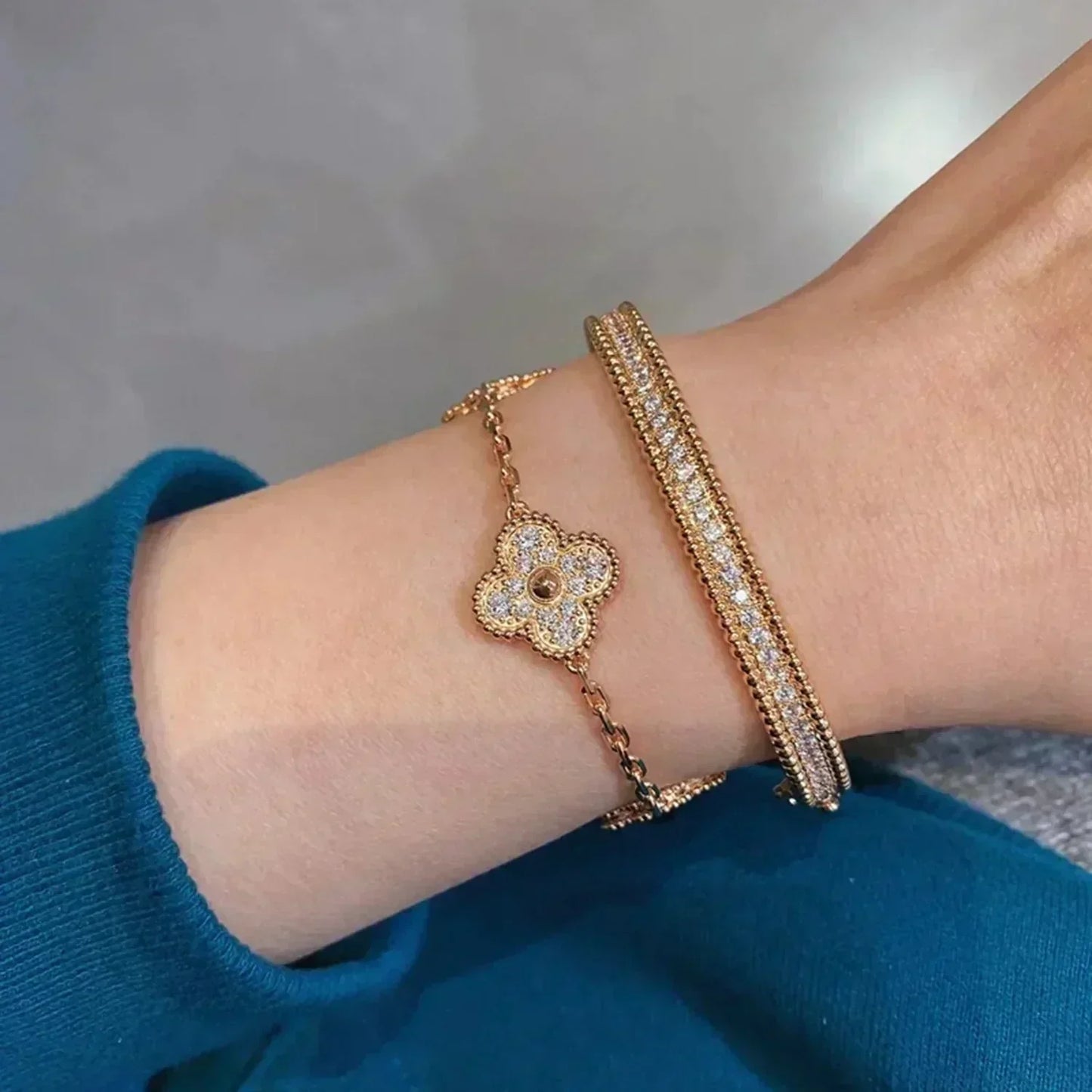 [Clara Jewels] CLOVER 5 MOTIF FULL DIAMOND BRACELET COLLECTION