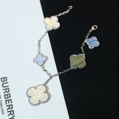 [Clara Jewels]CLOVER BRACELET 5 MOTIFS MOP CHALCEDONY SILVER