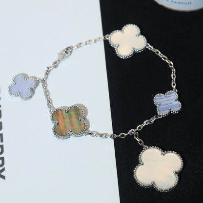 [Clara Jewels]CLOVER BRACELET 5 MOTIFS MOP CHALCEDONY SILVER