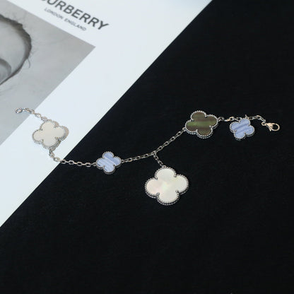[Clara Jewels]CLOVER BRACELET 5 MOTIFS MOP CHALCEDONY SILVER