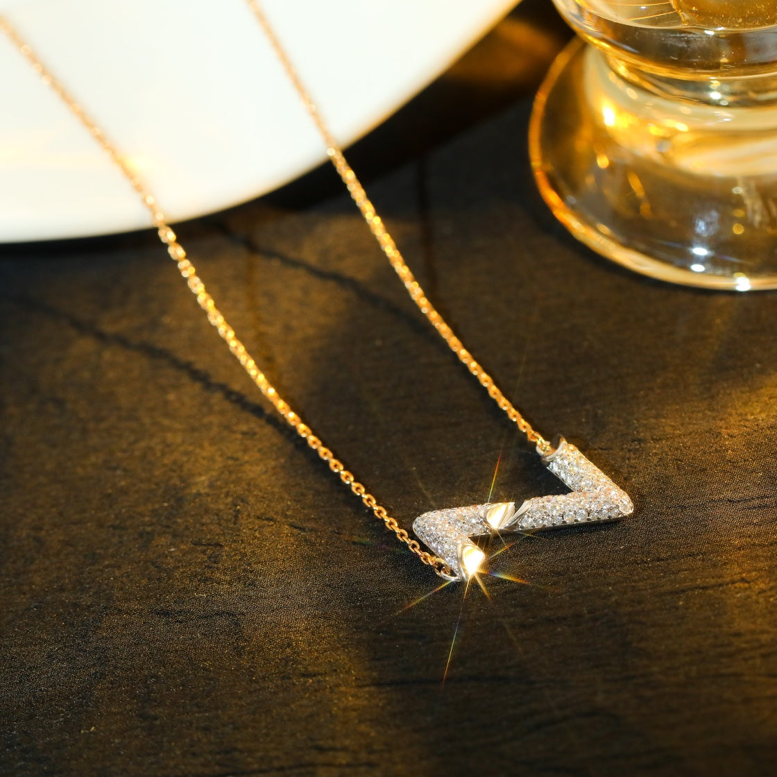 [Clara Jewels]VOLT SILVER DIAMOND PEDANT NECKLACE