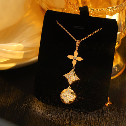 [Clara Jewels]STAR AND SUN DIAMOND PINK GOLD NECKLACE