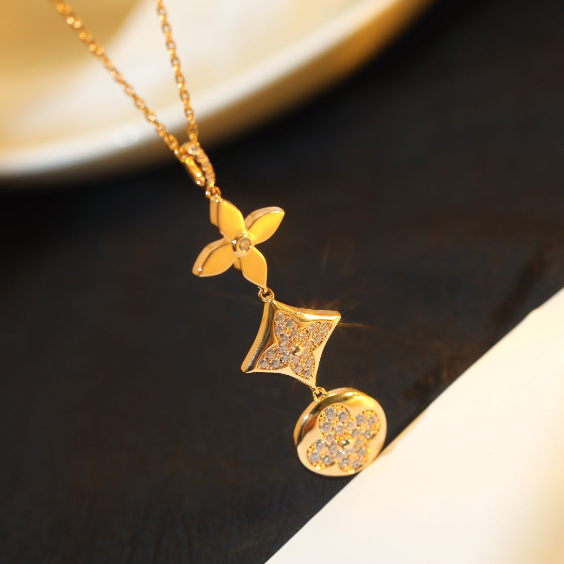 [Clara Jewels]STAR AND SUN DIAMOND PINK GOLD NECKLACE