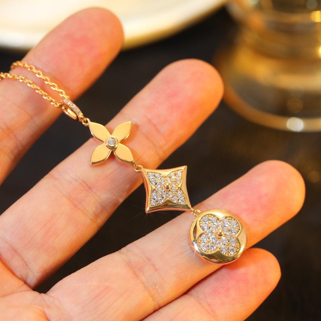 [Clara Jewels]STAR AND SUN DIAMOND PINK GOLD NECKLACE