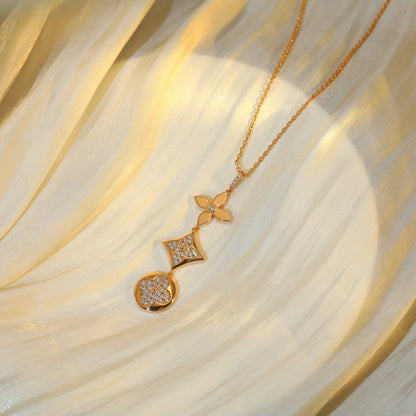 [Clara Jewels]STAR AND SUN DIAMOND PINK GOLD NECKLACE