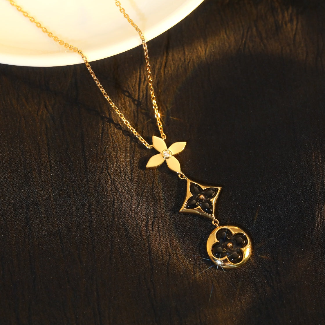 [Clara Jewels]STAR AND SUN ONYX PINK GOLD NECKLACE