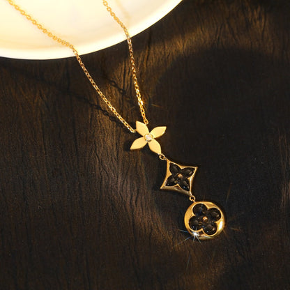 [Clara Jewels]STAR AND SUN ONYX PINK GOLD NECKLACE