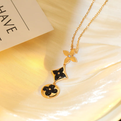 [Clara Jewels]STAR AND SUN ONYX PINK GOLD NECKLACE