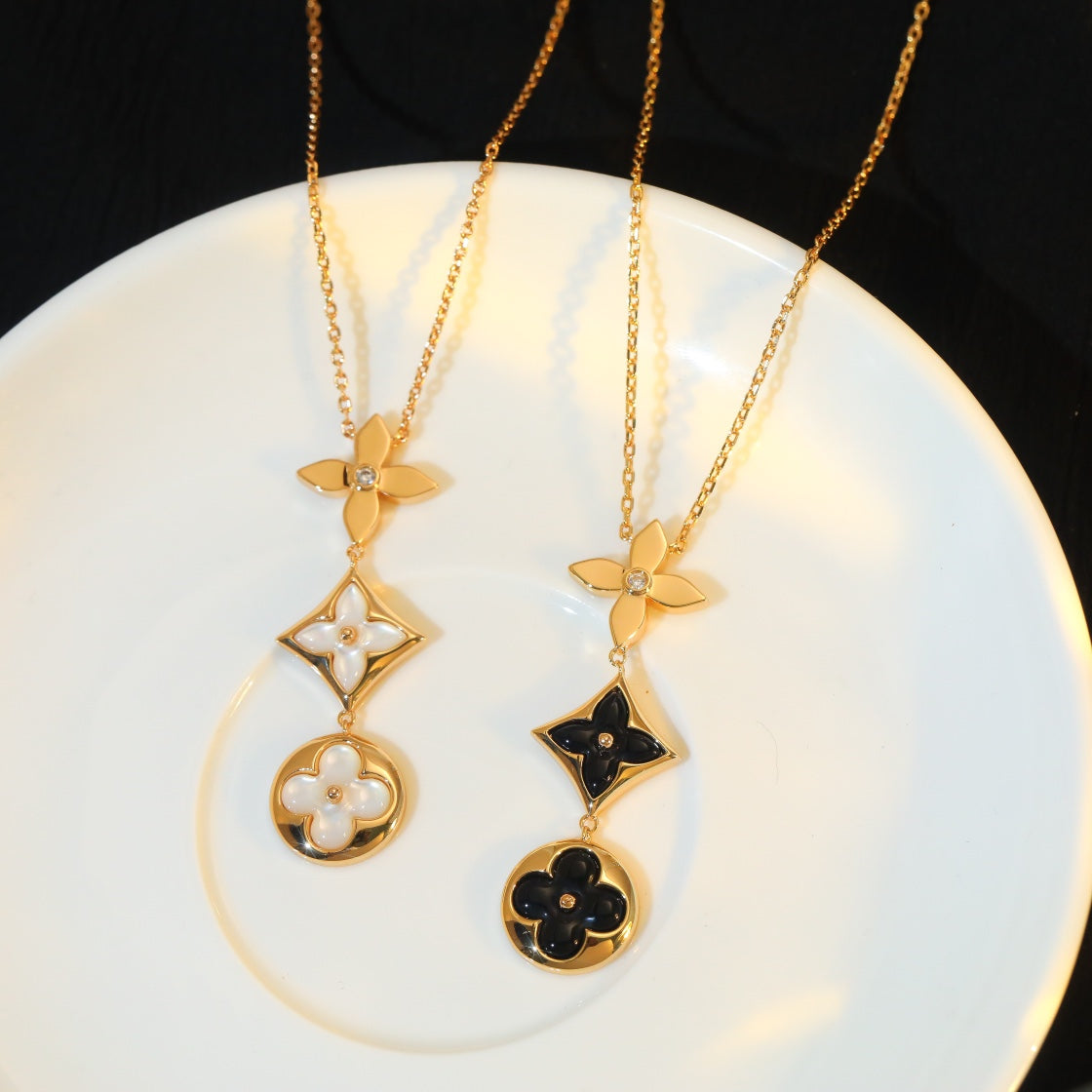 [Clara Jewels]STAR AND SUN ONYX PINK GOLD NECKLACE