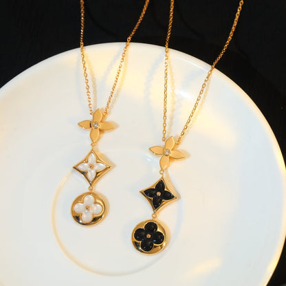 [Clara Jewels]STAR AND SUN ONYX PINK GOLD NECKLACE