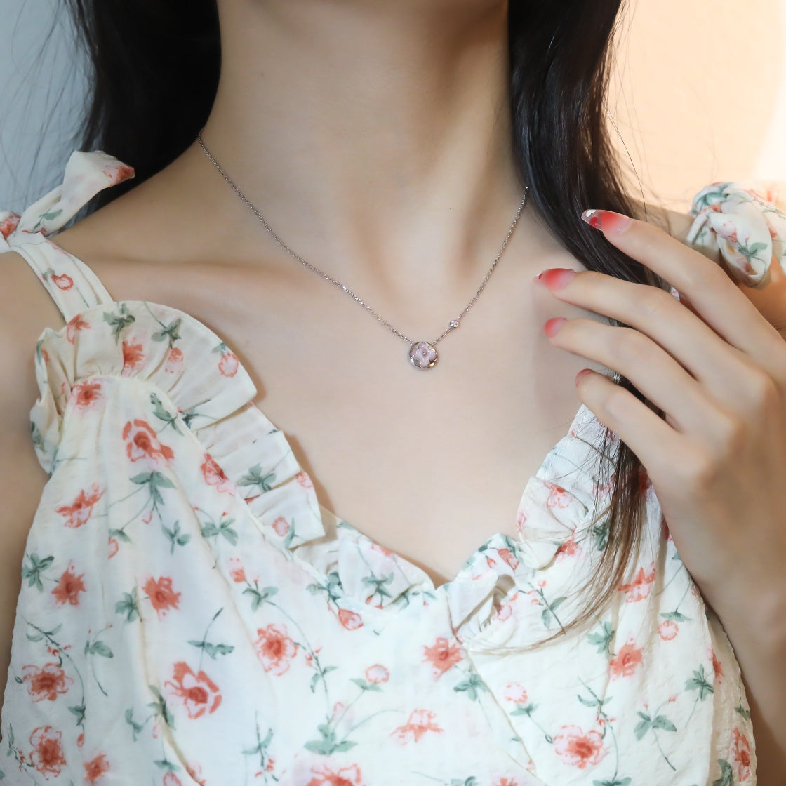 [Clara Jewels]SUN PEDANT PINK GOLD 1 DIAMOND NECKLACE
