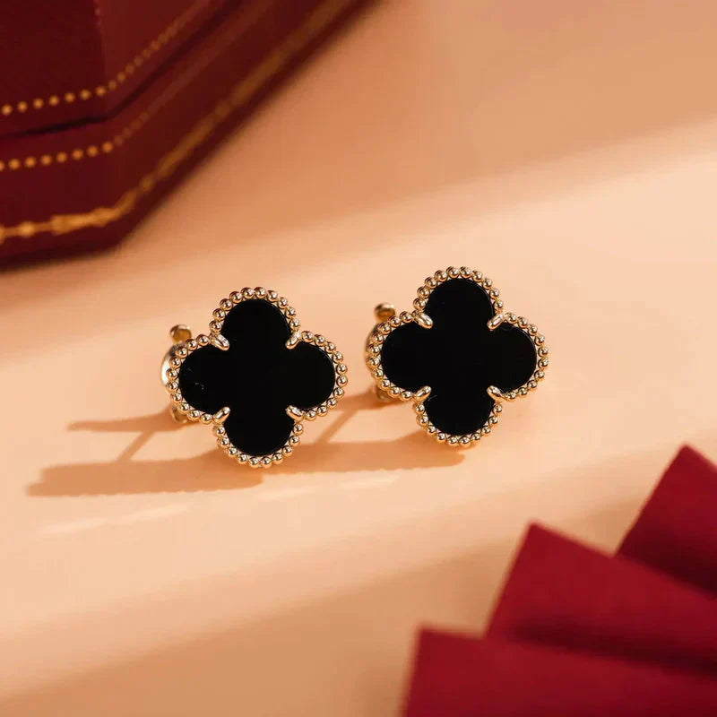 [Clara Jewels]CLOVER MEDIUM 1 MOTIFS  ONYX STUD EARRINGS