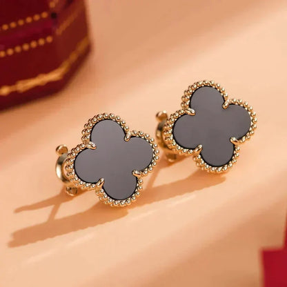 [Clara Jewels]CLOVER MEDIUM 1 MOTIFS  ONYX STUD EARRINGS