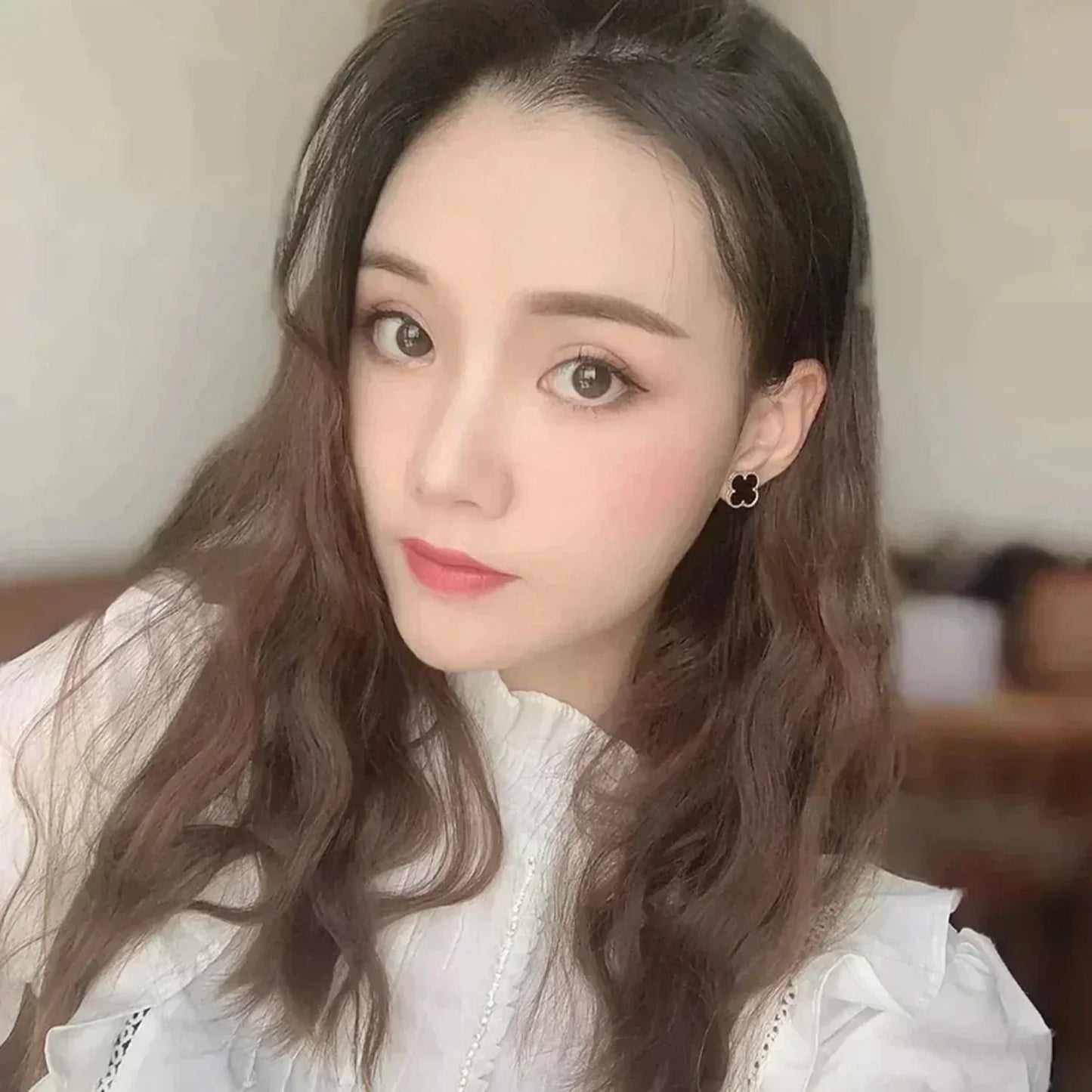 [Clara Jewels]CLOVER MEDIUM 1 MOTIFS  ONYX STUD EARRINGS