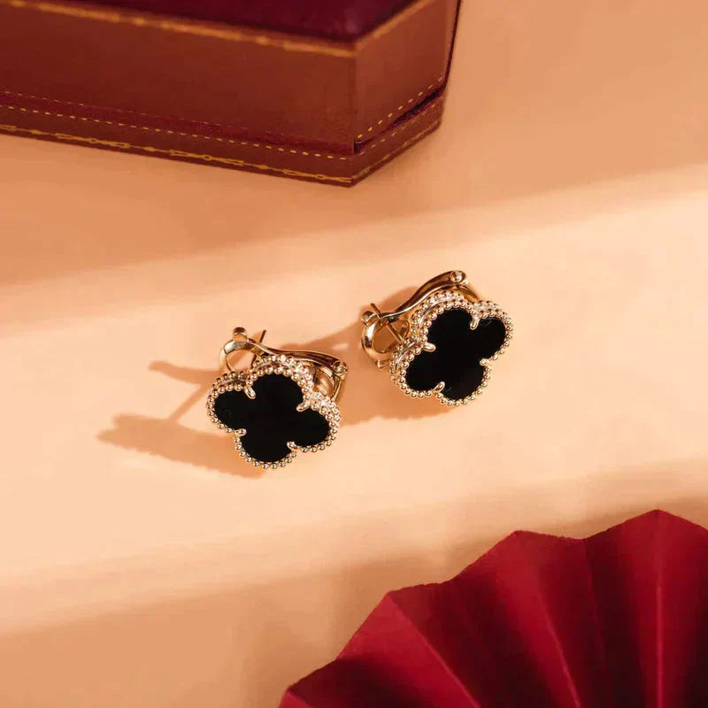 [Clara Jewels]CLOVER MEDIUM 1 MOTIFS  ONYX STUD EARRINGS