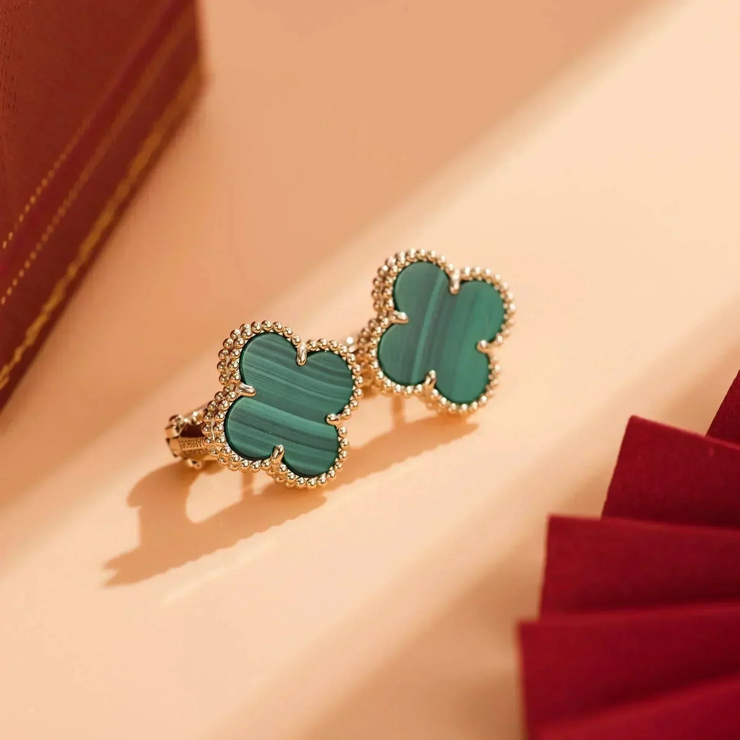 [Clara Jewels]CLOVER MEDIUM 1 MOTIFS MALACHITE  EARRINGS