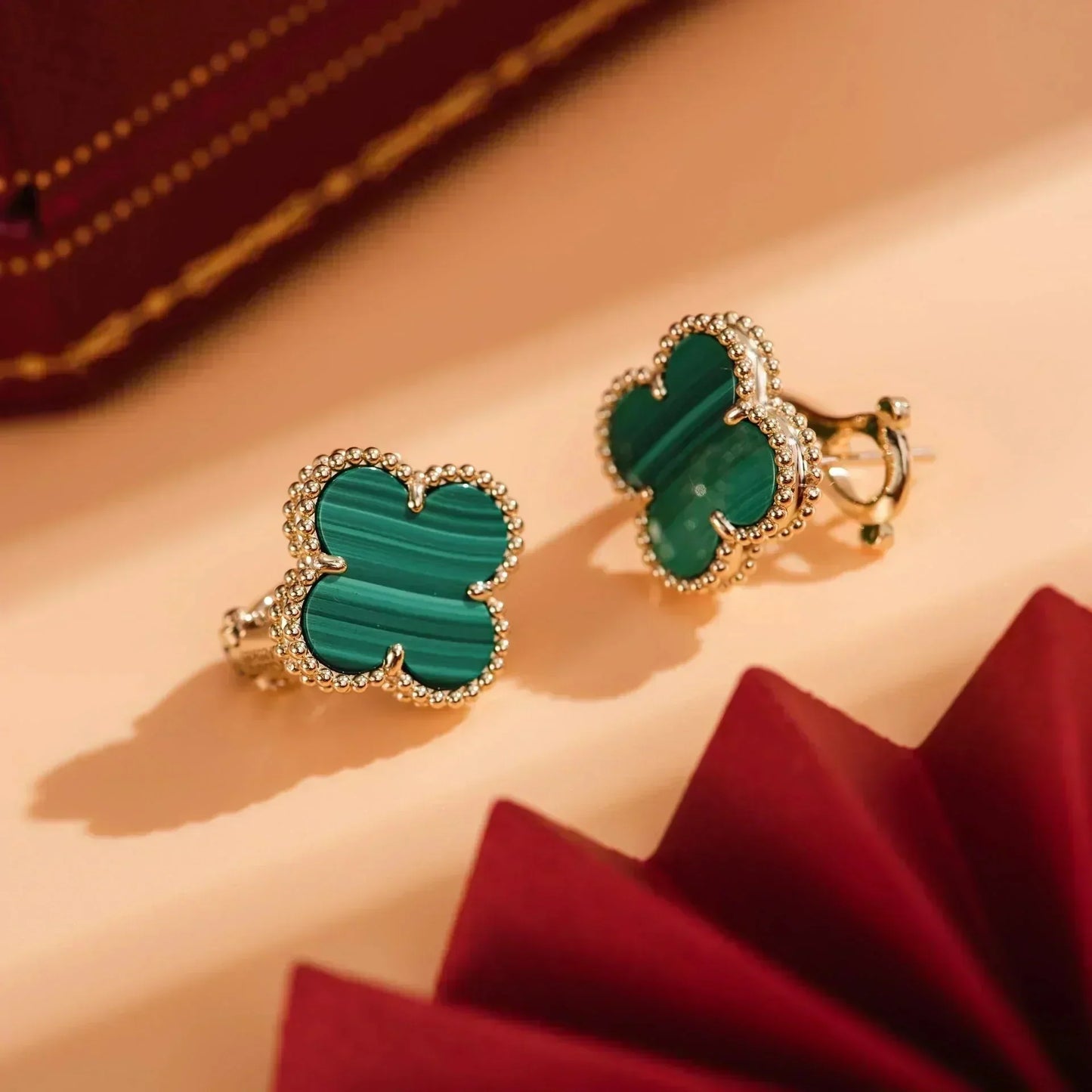 [Clara Jewels]CLOVER MEDIUM 1 MOTIFS MALACHITE  EARRINGS