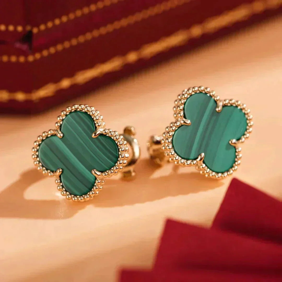 [Clara Jewels]CLOVER MEDIUM 1 MOTIFS MALACHITE  EARRINGS