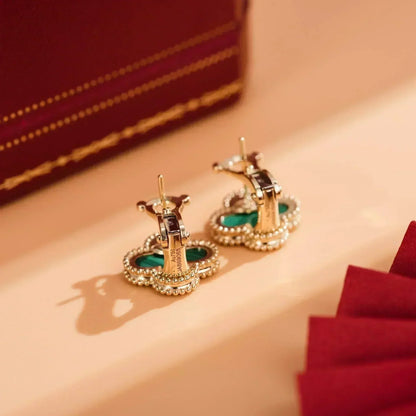 [Clara Jewels]CLOVER MEDIUM 1 MOTIFS MALACHITE  EARRINGS