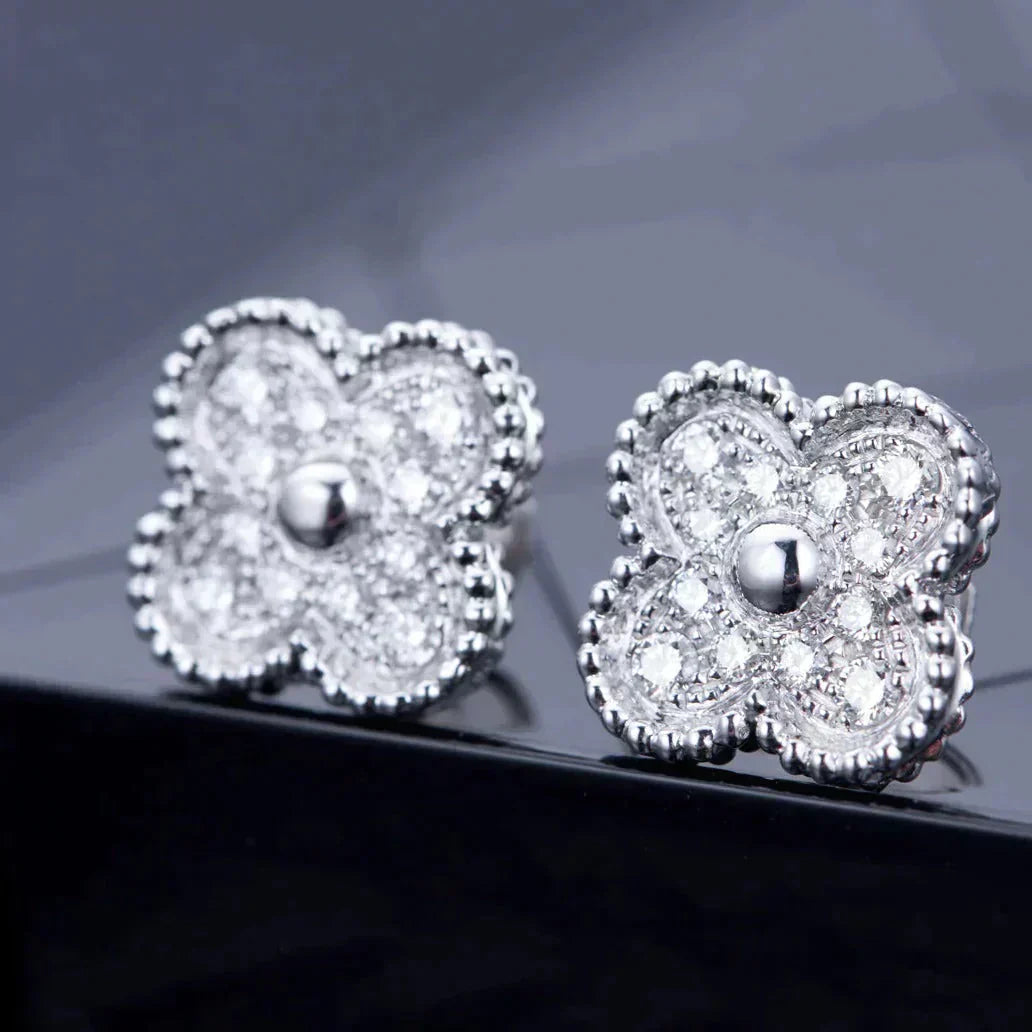 [Clara Jewels]CLOVER 1 MOTIFS DIAMOND STUD EARRINGS SILVER
