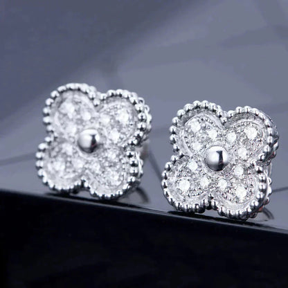 [Clara Jewels]CLOVER 1 MOTIFS DIAMOND STUD EARRINGS SILVER