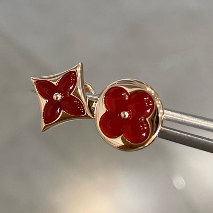 [Clara Jewels]STAR AND SUN PINK GOLD CARNELIAN STUD EARRINGS