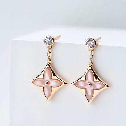 [Clara Jewels]DOUBLE STAR PINK GOLD MOP DROP EARRINGS