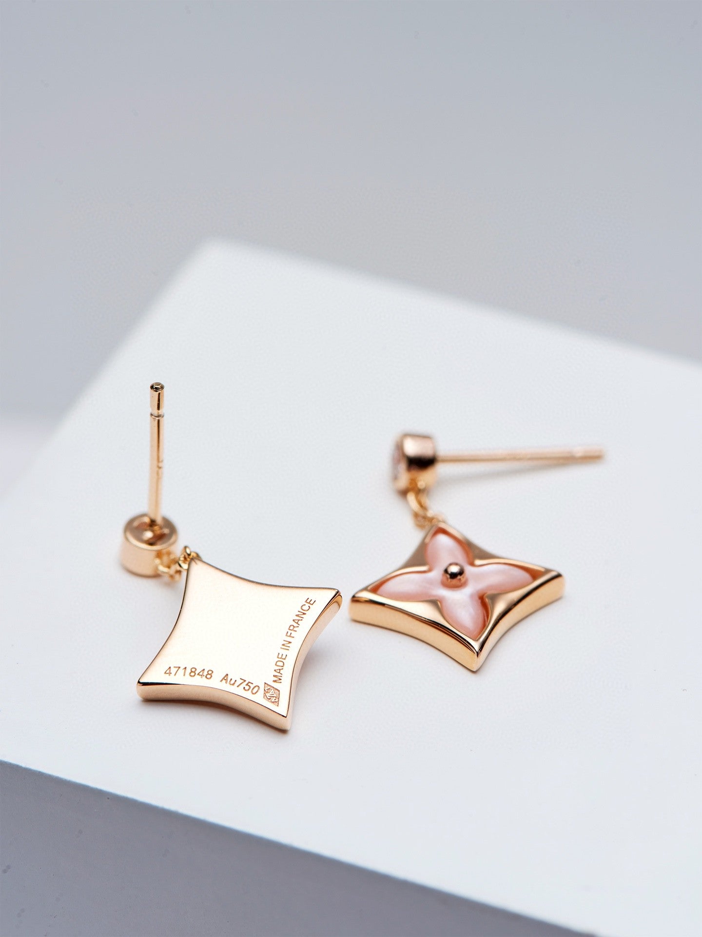 [Clara Jewels]DOUBLE STAR PINK GOLD MOP DROP EARRINGS