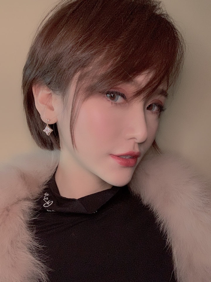 [Clara Jewels]DOUBLE STAR PINK GOLD MOP DROP EARRINGS