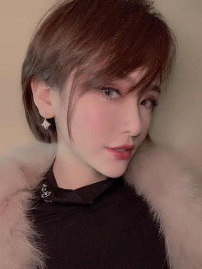 [Clara Jewels]DOUBLE STAR PINK GOLD MOP DROP EARRINGS