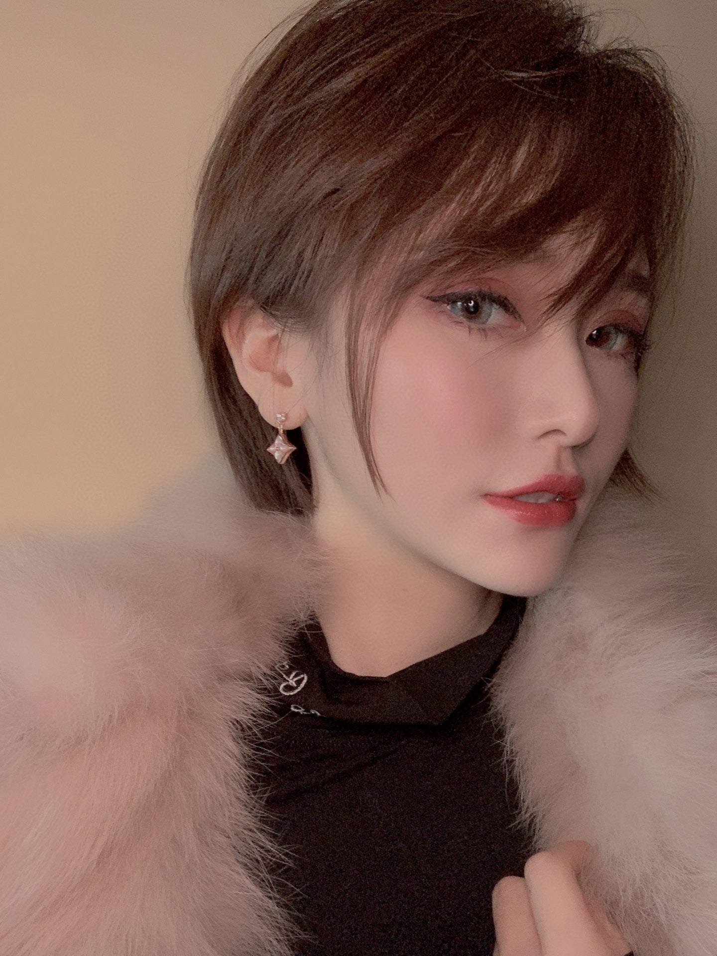 [Clara Jewels]DOUBLE STAR PINK GOLD MOP DROP EARRINGS