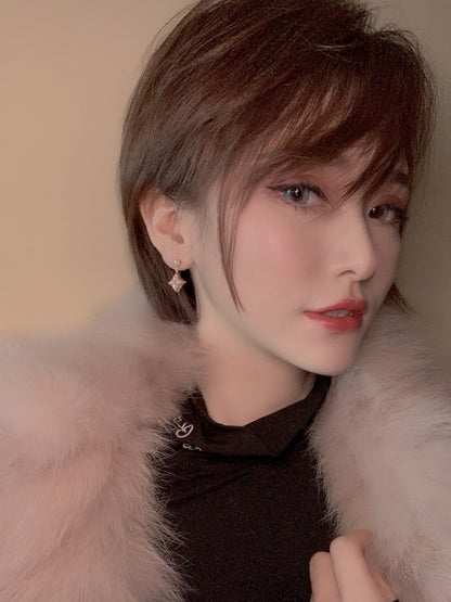 [Clara Jewels]DOUBLE STAR PINK GOLD MOP DROP EARRINGS
