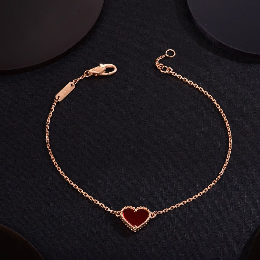 [Clara Jewels]HEART CARNELIAN PINK GOLD BRACELET