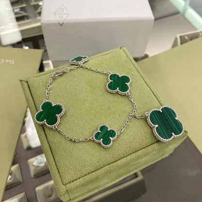 [Clara Jewels]CLOVER 5 MOTIFS SIVLER MALACHITE BRACELET