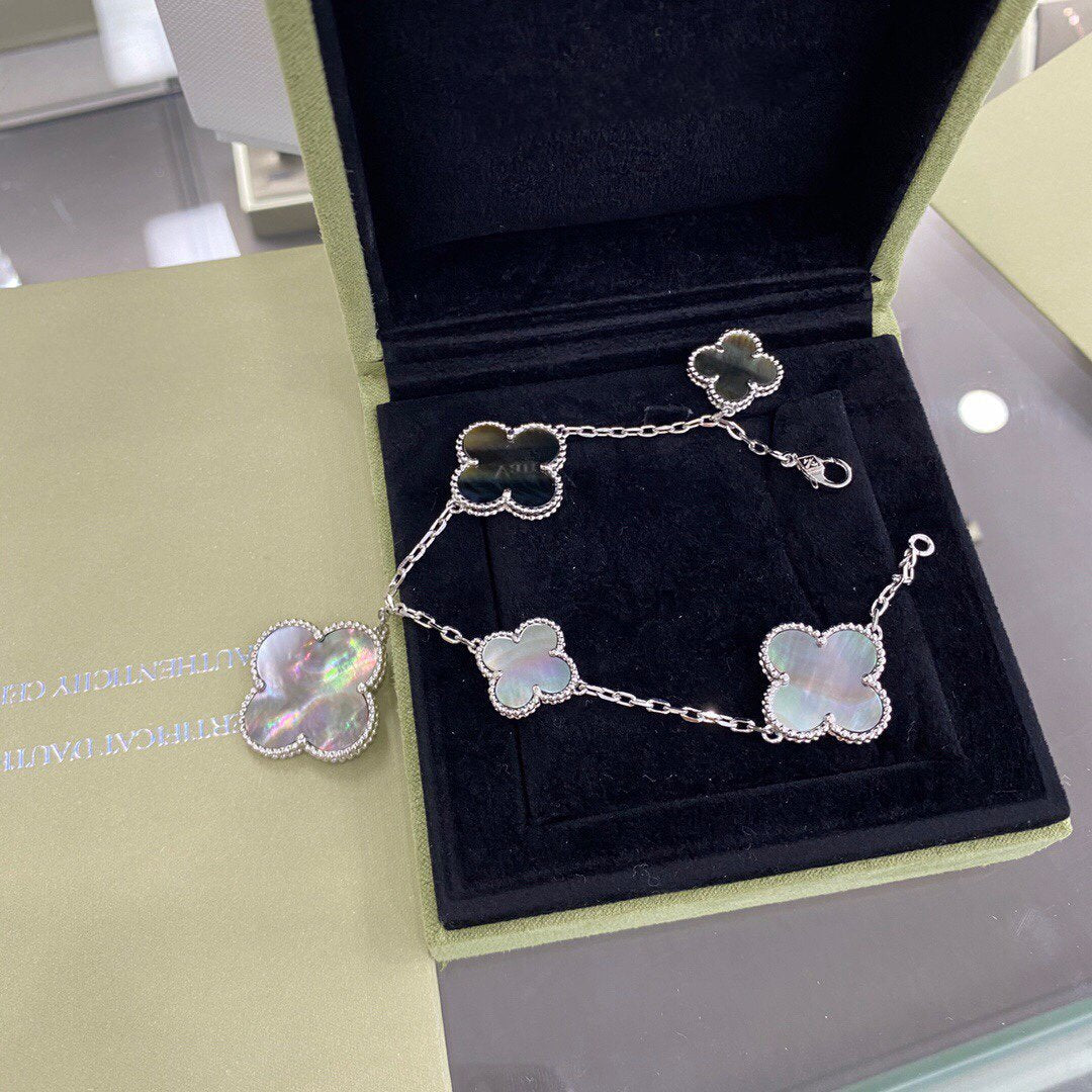 [Clara Jewels]CLOVER 5 MOTIFS SIVLER DARK MOP BRACELET