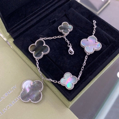 [Clara Jewels]CLOVER 5 MOTIFS SIVLER DARK MOP BRACELET