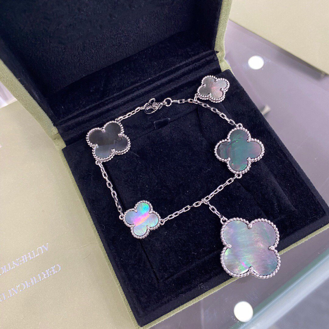 [Clara Jewels]CLOVER 5 MOTIFS SIVLER DARK MOP BRACELET