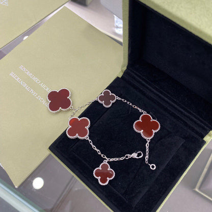 [Clara Jewels]CLOVER 5 MOTIFS SIVLER CARNELIAN BRACELET