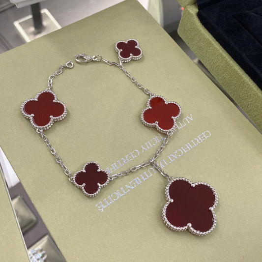 [Clara Jewels]CLOVER 5 MOTIFS SIVLER CARNELIAN BRACELET