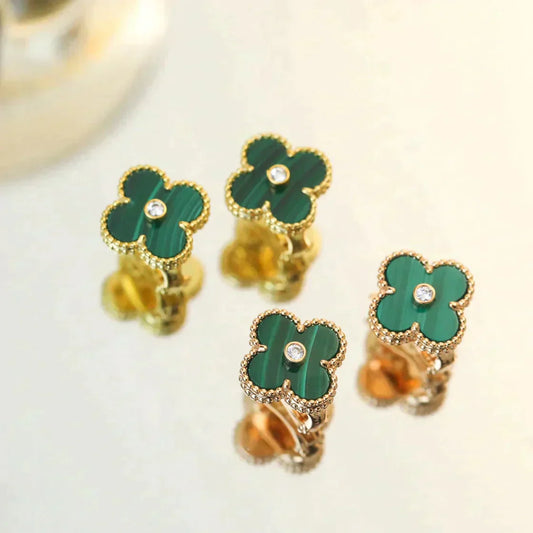 [Clara Jewels]CLOVER MEDIUM 1 MOTIFS MALACHITE DIAMOND EARRINGS