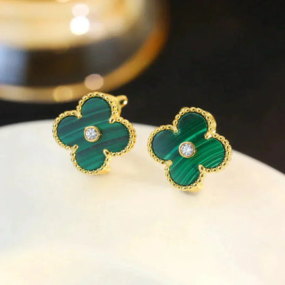 [Clara Jewels]CLOVER MEDIUM 1 MOTIFS MALACHITE DIAMOND EARRINGS