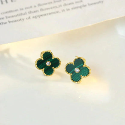 [Clara Jewels]CLOVER MEDIUM 1 MOTIFS MALACHITE DIAMOND EARRINGS