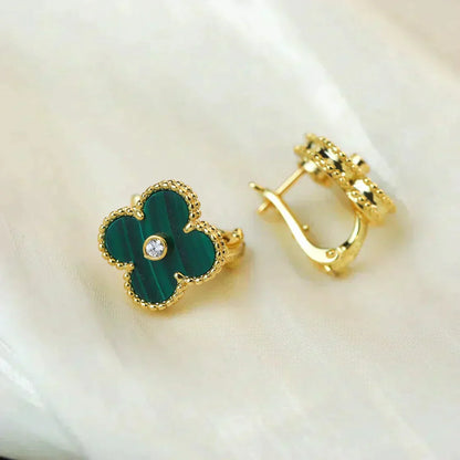 [Clara Jewels]CLOVER MEDIUM 1 MOTIFS MALACHITE DIAMOND EARRINGS