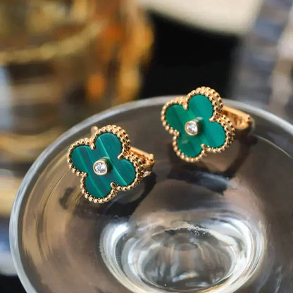 [Clara Jewels]CLOVER MEDIUM 1 MOTIFS MALACHITE DIAMOND EARRINGS