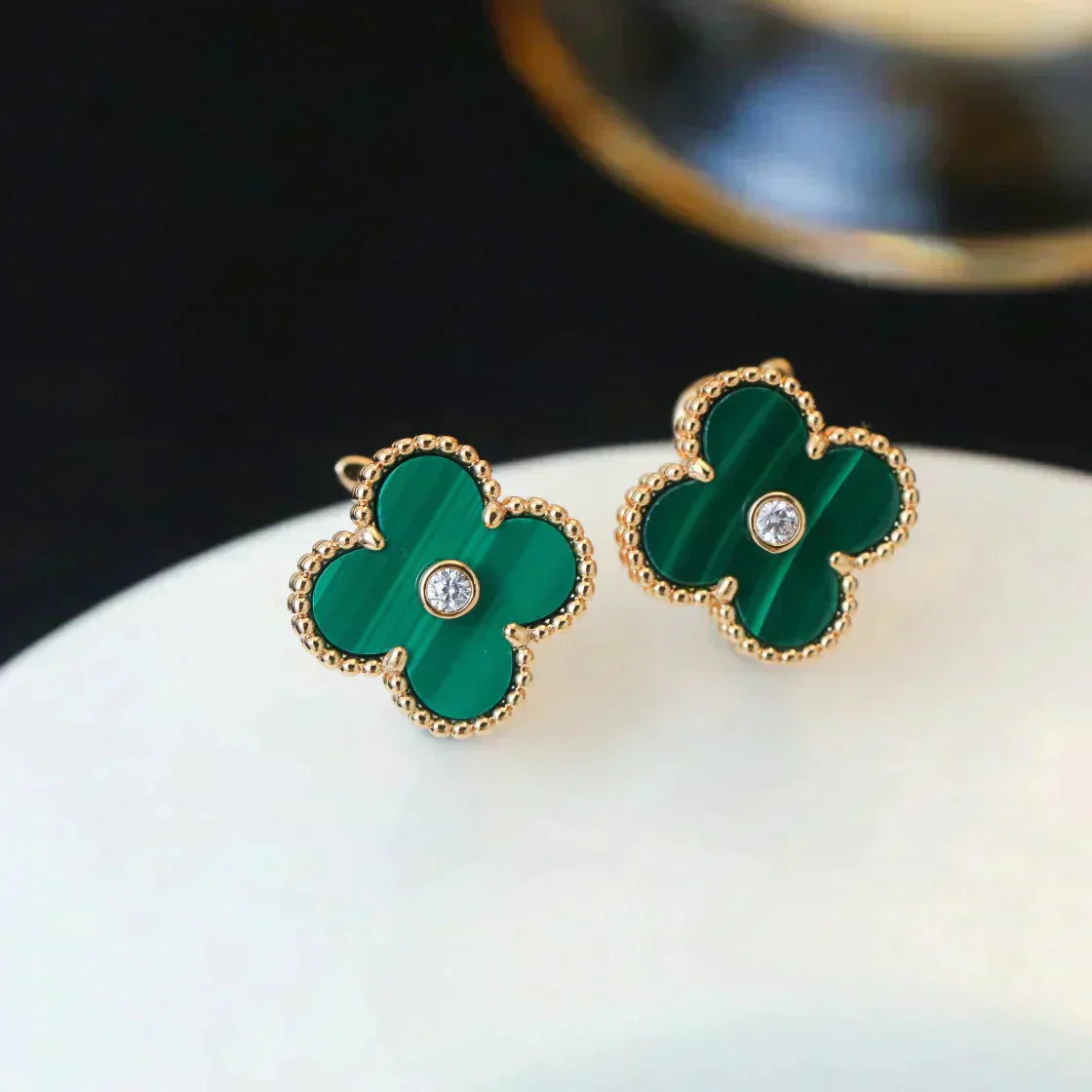 [Clara Jewels]CLOVER MEDIUM 1 MOTIFS MALACHITE DIAMOND EARRINGS