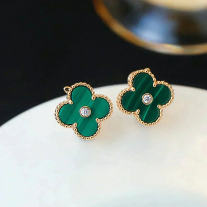 [Clara Jewels]CLOVER MEDIUM 1 MOTIFS MALACHITE DIAMOND EARRINGS